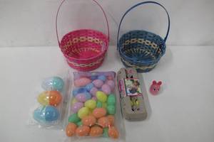 lot 908 image: Double Wicker Easter Basket Set with Refillable Eggs and Confetti Eggs - NEW