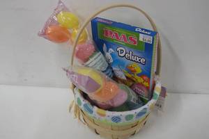 lot 920 image: Woven Easter Basket Set with Refillable Eggs, Toys and Egg Decorating Kit - NEW