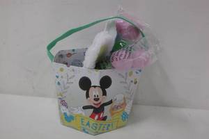 lot 931 image: Mickey Mouse Hexagonal Cardboard Easter Basket Set with 24 Refillable Eggs and Bunny Ear Headband - NEW