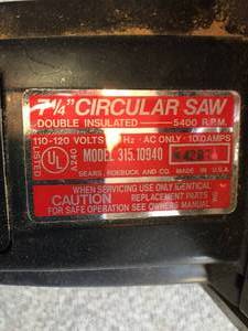 lot 96 image: Craftsman 2 HP 7.25 Inch Circular Saw