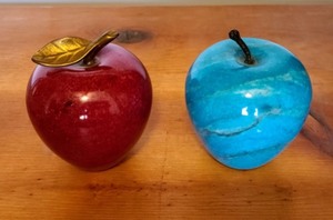 lot 248 image: Pair of StoneMarble Apple Paperweights