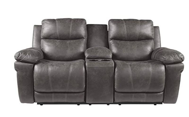 lot 11 image: Signature Design bye Ashley Erlangen Power Reclining Loveseat Console Adjustable Headrest in Midnight 3000418 - Brand New - LOW $600.00 RESERVE