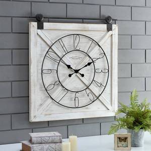 lot 107 image: Firstime & Co. 29 in. x 27 in. Farmstead Barn Door Clock, 31080