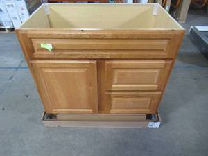 lot 300 image: Glacier Bay Hampton 36 in. W x 21 in. D x 33.5 in. H Bath Vanity Cabinet Only in Oak HOA36DY