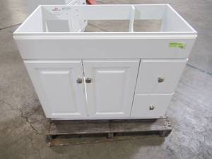 lot 302 image: Design House Wyndham 36 in. W x 18 in. D Bath Vanity Cabinet Only in White Semi-Gloss 597237