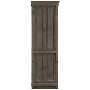lot 142 image: Home Decorators Collection Naples 24 in. W x 74 in. H x 17 in. D 3-Shelf Wood Bathroom Linen Storage Floor Cabinet in Distressed Grey - Damaged RH Top Door., NADGL2474.