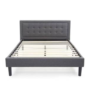 lot 144 image: Decoro Medora Grey with Wood Slat Supports King Upholstered Metal Platform Bed Frame, J00245-0416.