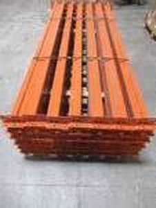 lot 909 image: Pallet of 21 Heavy Duty Teardrop Pallet Racking Rails( Step Beams). 96 X 3 Tall. Used in Warehouse. (PHOTOS USED ARE FROM A PREVIOUS AUCTION AS THEY ARE ALL BOUND TOGETHER)