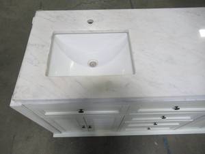 lot 55 image: Home Decorators Collection Hamilton 61 in. W x 22 in. D Double Vanity in Ivory with Granite Vanity Top in Grey with White Basin 0567200410