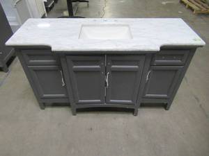 lot 61 image: Home Decorators Collection Sassy 60 in. W x 22 in. D Vanity in Dark Charcoal with Marble Vanity Top in White with White Sink Sassy 60C