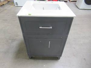 lot 62 image: Home Decorators Collection Lillywood 24 in. W x 22 in. D Bath Vanity in Dark Charcoal with Cultured Stone Vanity Top in White with White Basin Lillywood 24C