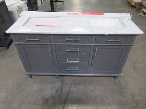 lot 65 image: Home Decorators Collection Sonoma 60 in. Double Vanity in White with Natural Marble Vanity Top in GreyWhite with White Basin 8105300270