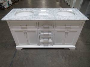 lot 76 image: Home Decorators Collection Double Sink Bathroom Vanity Cabinet with Top 61 in. W x 22.5 in. D x 35 in. H 2256836