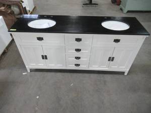 lot 4 image: Home Decorators Collection Artisan 72 in. W Vanity in White with Marble Vanity Top in Natural Black with White Sink MD-V1759