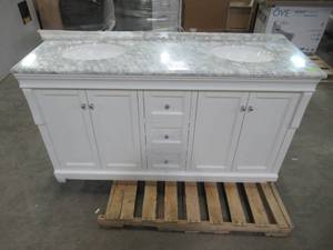 lot 6 image: Home Decorators Collection Naples 61 in. W x 22 in. D Vanity in White with Engineered Marble Vanity Top with White Sink NAWA6021D-WWH