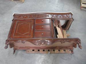 lot 7 image: Home Decorators Collection Winslow 60 in. W x 22 in. D Bath Vanity in Antique Cherry with Vanity Top in White Marble with White Basins BF-27004-AC