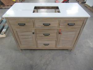lot 11 image: Home Decorators Collection Stanhope 49 in. W x 22 in. D Vanity in Reclaimed Oak and Engineered Stone Vanity Top in Creamed Coffee with White Sink SNOVT4922D