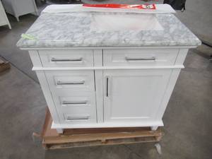 lot 14 image: Home Decorators Collection Sonoma 36 in. W x 22 in. D Bath Vanity in White with Natural Marble Vanity Top in GreyWhite 8105100410
