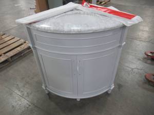 lot 16 image: Home Decorators Collection Aberdeen 32 in. W x 23 in. D Corner Vanity in Grey with Carrara Marble Top with White Sink Aberdeen 32G