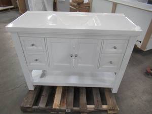 lot 19 image: Home Decorators Collection Gazette 48 in. W Bath Vanity Cabinet in White with Top GAWA4822D