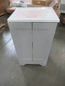 lot 22 image: Glacier Bay 18-12 in. W Bath Vanity in Dove Gray with Cultured Marble Vanity Top in White with White Sink PPAVLDVR18