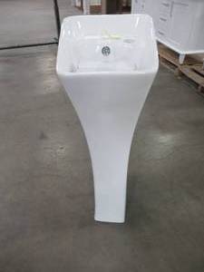 lot 21 image: Eridanus 2in. Ceramic Single Hole Pedestal Combo Bathroom Vessel Sink Rectangle with Overflow Drain in White JUNXLP-093
