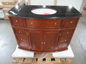 lot 23 image: Home Decorators Collection Hampton Harbor 45 in. W x 22 in. D Bath Vanity in Sequoia with Granite Vanity Top in Black BF-23148-SQ