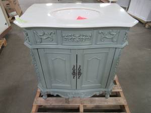 lot 24 image: Home Decorators Collection Winslow 33 in. W x 22 in. D Bath Vanity in Antique Gray with White Marble Vanity Top with White Basin BF-27001-AG