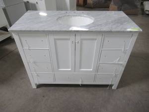 lot 29 image: Vinnova Gela 48 in. W x 22 in. D x 35 in. H Vanity In White with Marble Vanity Top in White with Basin 723048-WH-CA-NM