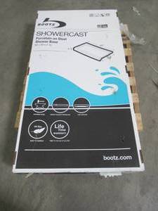 lot 39 image: Bootz Industries ShowerCast 60 in. x 30 in. Single Threshold Shower Pan in Matte Black with Square Chrome Shower Drain Cover Left Drain 010-1003-99CH