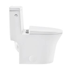 lot 43 image: Swiss Madison Hugo 1-Piece 1.11.6 GPF Dual Touchless Flush Elongated Toilet in White, Seat Included SM-1T265