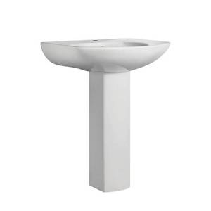 lot 44 image: Swiss Madison Chateau Pedestal Bathroom Sink Round Single Faucet Hole in White SM-PS305