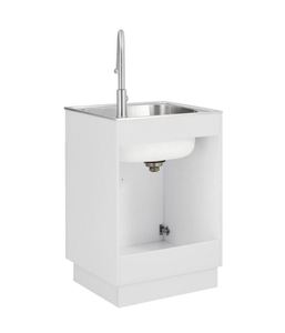lot 49 image: Glacier Bay All-in-One 24.125 in. x 21.375 in. x 35 in. Stainless Steel Laundry Sink with Faucet and Storage Cabinet 1521US-24-262