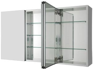 lot 96 image: Pegasus 36 in. x 31 in. Recessed or Surface-Mount Tri-View Bathroom Medicine Cabinet with Beveled Mirror SP4589