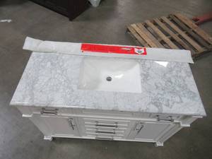 lot 111 image: Home Decorators Collection Aberdeen 48 in. W x 22 in. D Vanity in White with Marble Vanity Top in White with White Basin Aberdeen 48W
