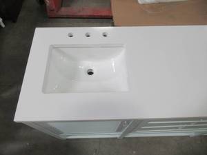lot 115 image: Home Decorators Collection Grace 72 in. W x 22 in. D Bath Vanity in Minty Latte with Cultured Marble Vanity Top in White with White Basin Grace 72ML