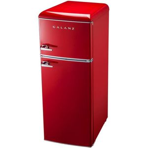 GALANZ 7.6 cu.ft. Retro Mini Refrigerator with Dual Door and True Freezer in Red