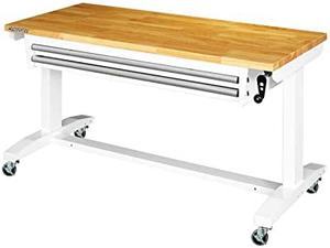 HUSKY 52 in. Adjustable Height Work Table with 2-Drawers in White