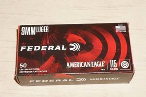 lot 17 image: 50 Federal American Eagle 9mm Luger 115 Gr FMJ Ammo