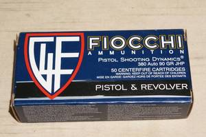 lot 22 image: 50 Fiocchi .380 Auto 90 Gr JHP Ammo