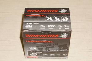 lot 45 image: 25 Winchester Universal 20 Ga 2-34 7-12 Shot Shotshells
