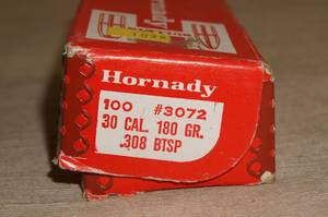 lot 73 image: Partial Box of Hornady 30 Cal .308 BTSP 180 Gr Bullets