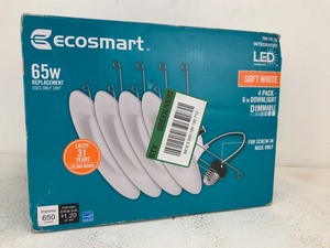 lot 55 image: NEW EcoSmart 65w, 6, Downlight, Soft White, Dimmable (4 Pack)
