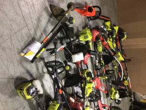 Pallet of assorted used outdoor tools various conditions see pictures