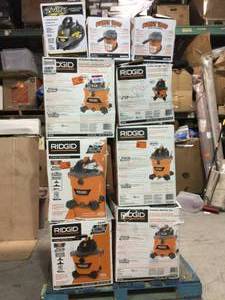Pallet of assorted Ridgid Shop Vacs various conditions see pictures