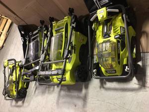 Lot of assorted Ryobi cordless Lawnmowers - No Battery or Charger included customer returns see pictures