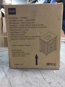 Home Decorators Hamilton Shutter 25 in. W x 22 in. D Bath Vanity in Sea Glass with Granite Vanity Top in Grey not used see pictures