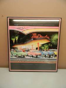 TINY NAYLORS DRIVE-IN 1957 BY KEN EBERTS- PROFESSIONALLY FRAMED - GREAT PIECE - APPROX 25 BY 28 - SEE PICTURES