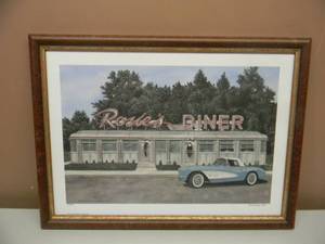 DANA FORRESTER  - ROSIES DINER - HAND SIGNED AND NUMBERED LIMITED EDITION -  #23 OF 700 - PROFESSIONALLY FRAMED - GREAT PIECE - APPROX 20 BY 15 - SEE PICTURES