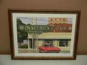 DANA FORRESTER  - WINSTEDS DRIVE - IN 66 CORVETTE - HAND SIGNED AND NUMBERED LIMITED EDITION -  #565 OF 700 - PROFESSIONALLY FRAMED - GREAT PIECE - APPROX 20 BY 15 - SEE PICTURES